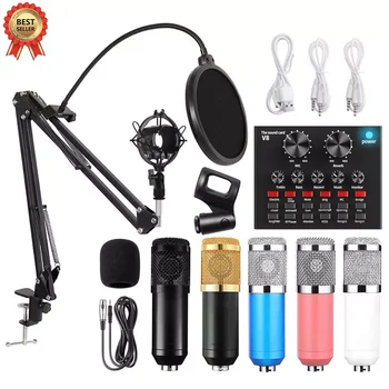 800 Profissionais de Áudio V8 Placa de Som Conjunto de BM800 Mic Microfone de Condensador para Estúdio para Karaoke Gravação de Podcasts ao Vivo Streaming